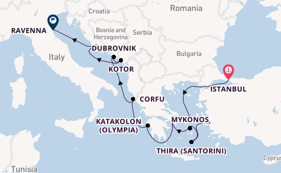 Oostelijke Middellandse Zee vanaf Istanbul, Turkije met de Norwegian Viva