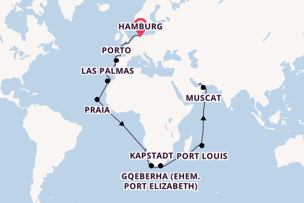 Portugal ab Hamburg, Deutschland auf AIDAprima