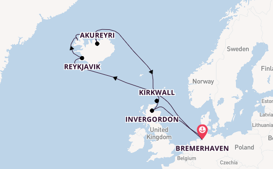 Arctica vanaf Bremerhaven, Duitsland met de Mein Schiff 2 