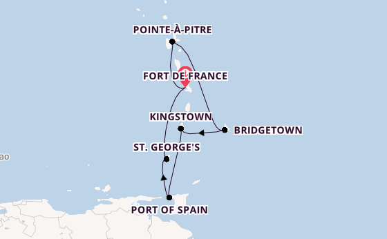 Southern Caribbean from Fort de France, Martinique with the MSC Meraviglia