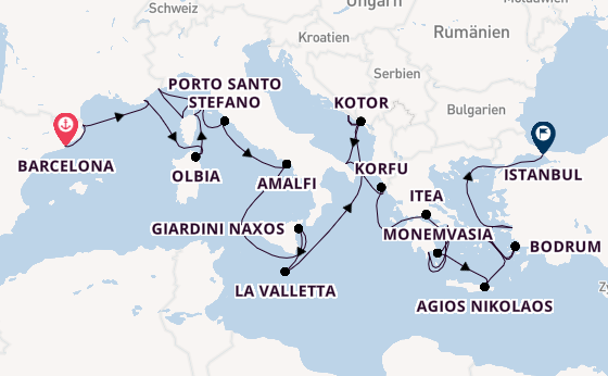 Mittelmeer ab Barcelona, Spanien auf der Seabourn Ovation