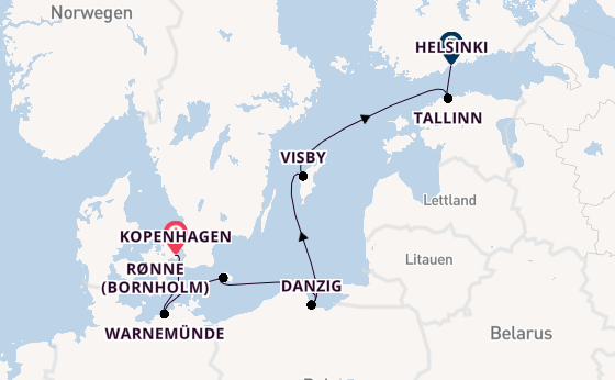 Ostsee ab Kopenhagen, Dänemark auf der Regal Princess