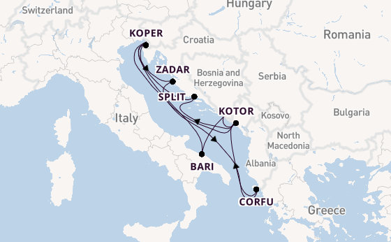 Middellandse Zee vanaf Triëst, Italië met de Mein Schiff 4