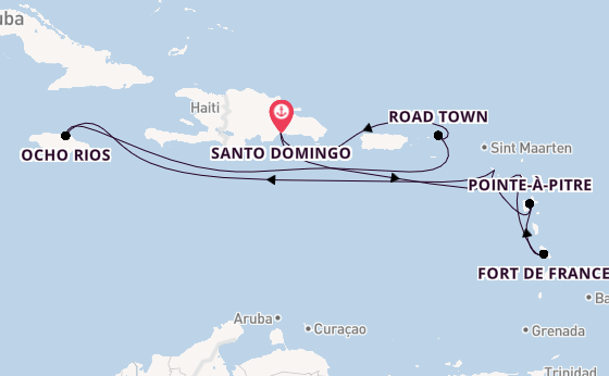 Caribbean vanaf Santo Domingo, Dominicaanse Republiek met de Costa Favolosa