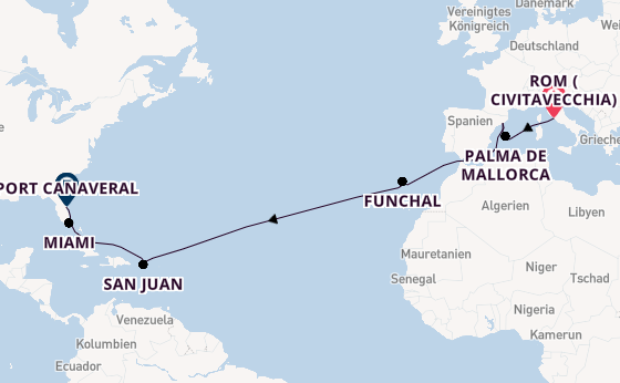 Transatlantik ab Civitavecchia (Rom), Italien auf der MSC Grandiosa