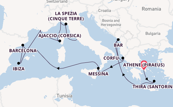 Middellandse Zee vanaf Athene (Piraeus), Griekenland met de Sun Princess