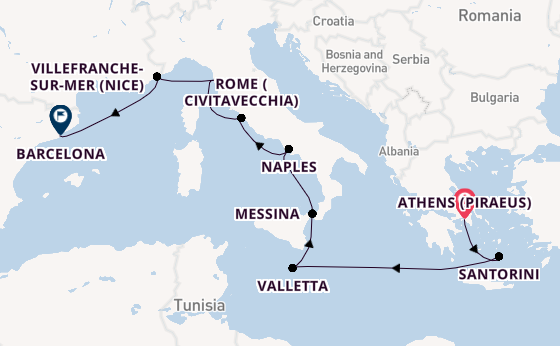 Western Mediterranean from Athens (Piraeus), Greece with the EXPLORA II