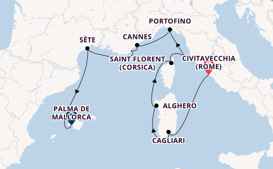 Westelijke Middellandse Zee vanaf Civitavecchia (Rome), Italië met de MS EUROPA 2