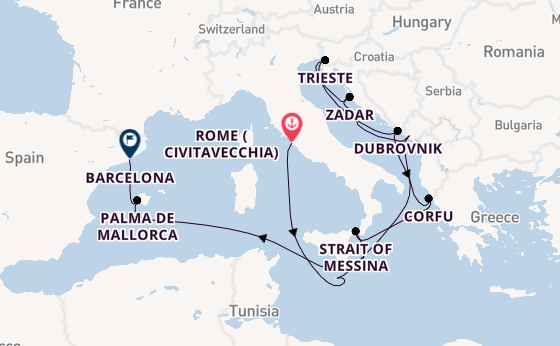 Mediterranean Sea from Rome (Civitavecchia), Italy with the Queen Elizabeth