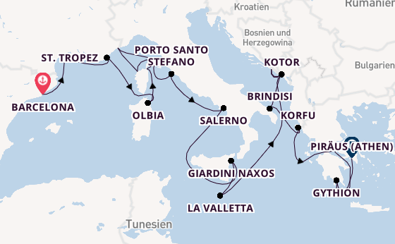 Mittelmeer ab Barcelona, Spanien auf der Seabourn Ovation