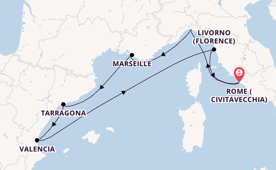 Western Mediterranean from Rome (Civitavecchia), Italy with the MSC Orchestra 