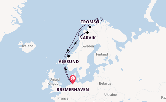 Noorwegen vanaf Bremerhaven, Duitsland met de Mein Schiff 2 