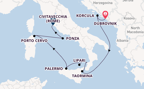 Westelijke Middellandse Zee vanaf Dubrovnik, Kroatië met de MS EUROPA 2