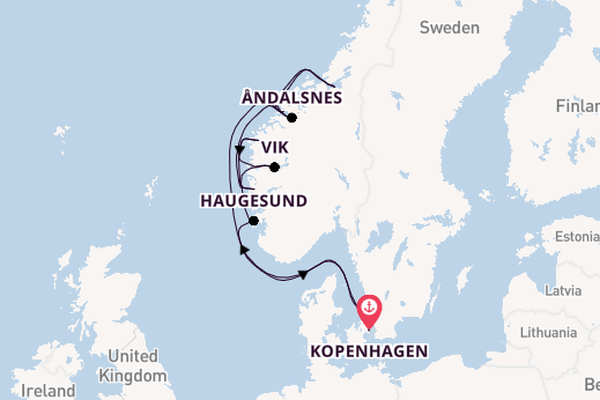 Noorwegen vanaf Kopenhagen, Denemarken met de Silver Dawn