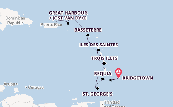 Southern Caribbean from Bridgetown, Barbados with the Silver Shadow