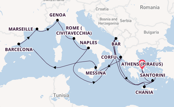 Mediterranean Sea from Athens (Piraeus), Greece with the Sun Princess