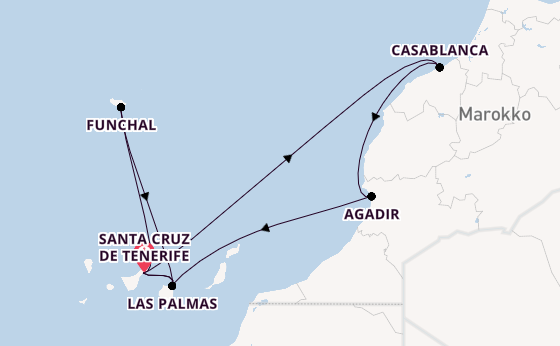 Kanarische Inseln ab Santa Cruz de Tenerife, Spanien auf der Azura