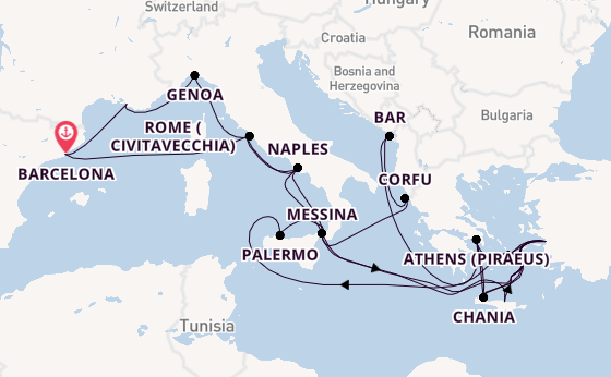 Mediterranean Sea from Barcelona, Spain with the Sun Princess