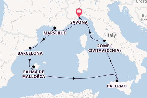 Western Mediterranean from Savona, Italy with the Costa Toscana