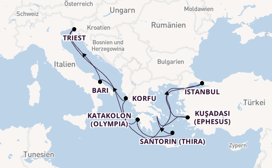Mittelmeer ab Piräus (Athen), Griechenland auf der MSC Fantasia