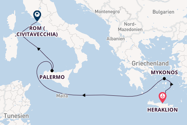 Mittelmeer ab Heraklion, Griechenland auf der Costa Pacifica
