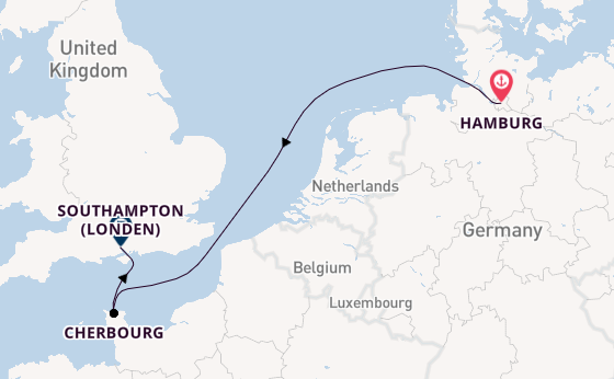 Engeland vanaf Hamburg, Duitsland met de Queen Mary 2