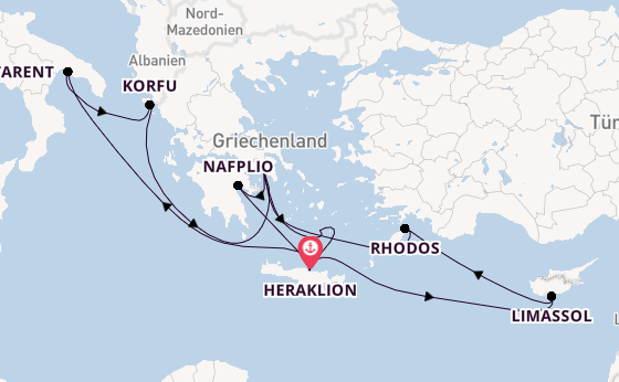 Östliches Mittelmeer ab Heraklion, Griechenland auf der Mein Schiff 5