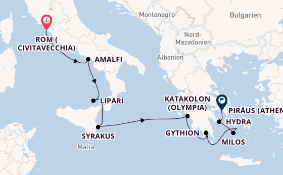 Mittelmeer ab Civitavecchia (Rom), Italien auf der Star Clipper