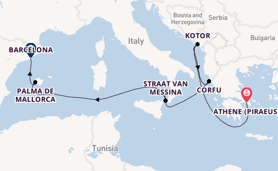 Middellandse Zee vanaf Athene (Piraeus), Griekenland met de Oosterdam