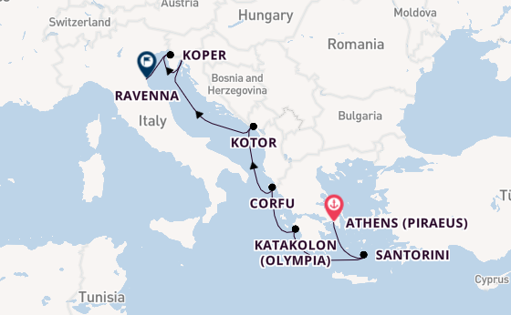 Eastern Mediterranean from Athens (Piraeus), Greece with the Norwegian Gem