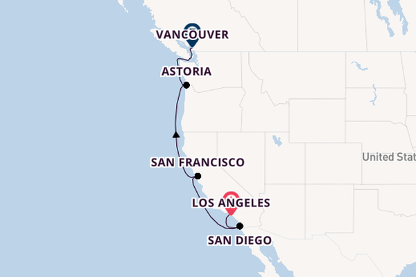 Amerikaanse Westkust vanaf Los Angeles, Verenigde Staten met de Island Princess