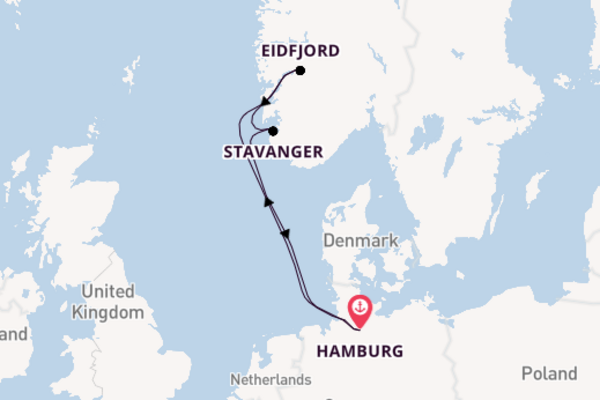 Noorwegen vanaf Hamburg, Duitsland met AIDAperla