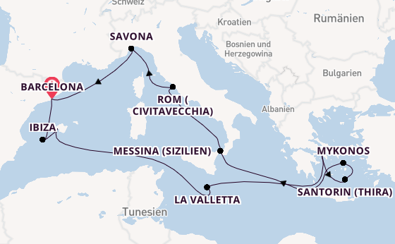 Mittelmeer ab Barcelona, Spanien auf der Costa Serena