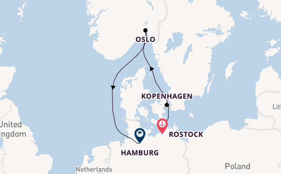 Noorwegen vanaf Rostock, Warnemünde, Duitsland met AIDAluna