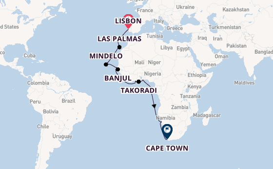 Africa from Lisbon, Portugal with the Seven Seas Navigator