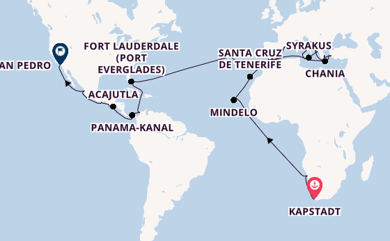 Transatlantik ab Kapstadt, Südafrika auf der Coral Princess