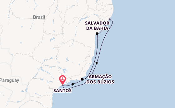 Brazilië vanaf Santos, Brazilië met de MSC Virtuosa