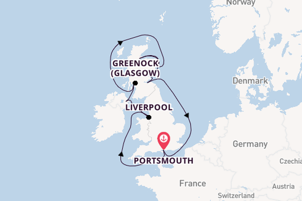 Verenigd Koninkrijk vanaf Portsmouth, Engeland met de Azamara Journey