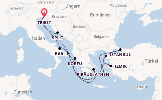 Mittelmeer ab Triest, Italien auf der MSC Splendida
