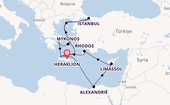 Oostelijke Middellandse Zee vanaf Heraklion, Griekenland met de Mein Schiff 5