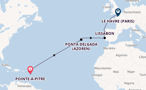 Portugal ab Pointe-à-Pitre, Guadeloupe auf der MSC Meraviglia