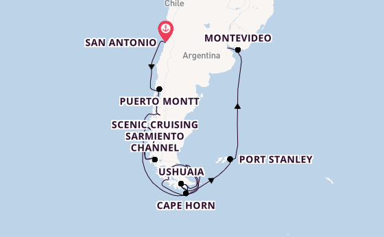 South America from San Antonio, Chile with the Oosterdam