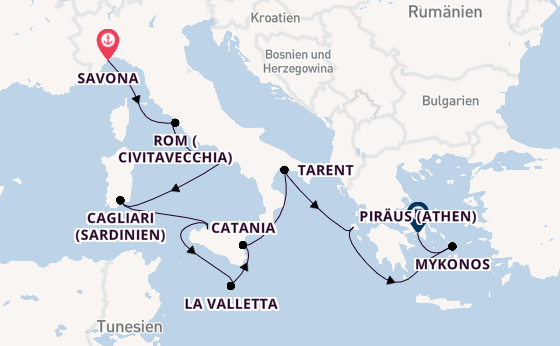 Mittelmeer ab Savona, Italien auf der Costa Serena