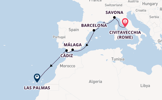 Westelijke Middellandse Zee vanaf Civitavecchia (Rome), Italië met de Costa Smeralda