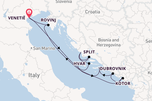 Oostelijke Middellandse Zee vanaf Venetië, Italië met de Le Boréal