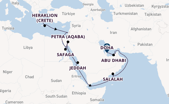 Middle East from Athens (Piraeus), Greece with the Seven Seas Mariner