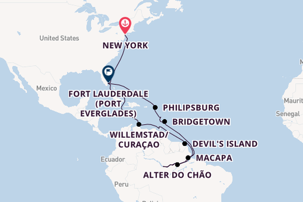 South America from New York, USA with the Volendam