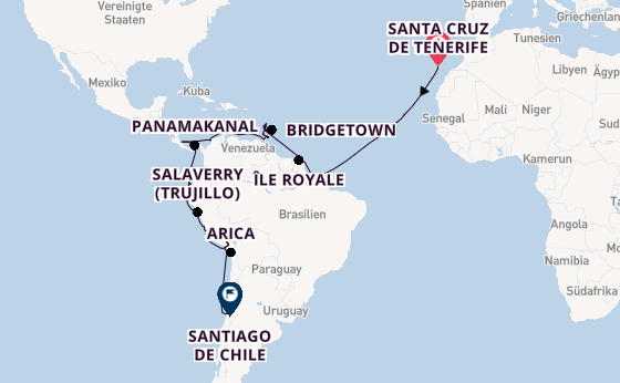 Südamerika ab Santa Cruz de Tenerife, Spanien auf der VASCO DA GAMA