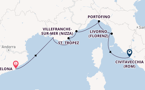 Westliches Mittelmeer ab Barcelona, Spanien auf der Seven Seas Grandeur