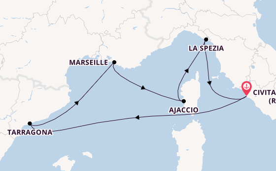 Westliches Mittelmeer ab Civitavecchia (Rom), Italien auf der Queen Elizabeth
